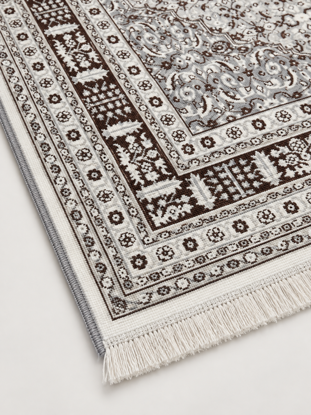 Truffle– Luxury Velvet Rug, Grey & Brown Traditional Design (LVT-407)