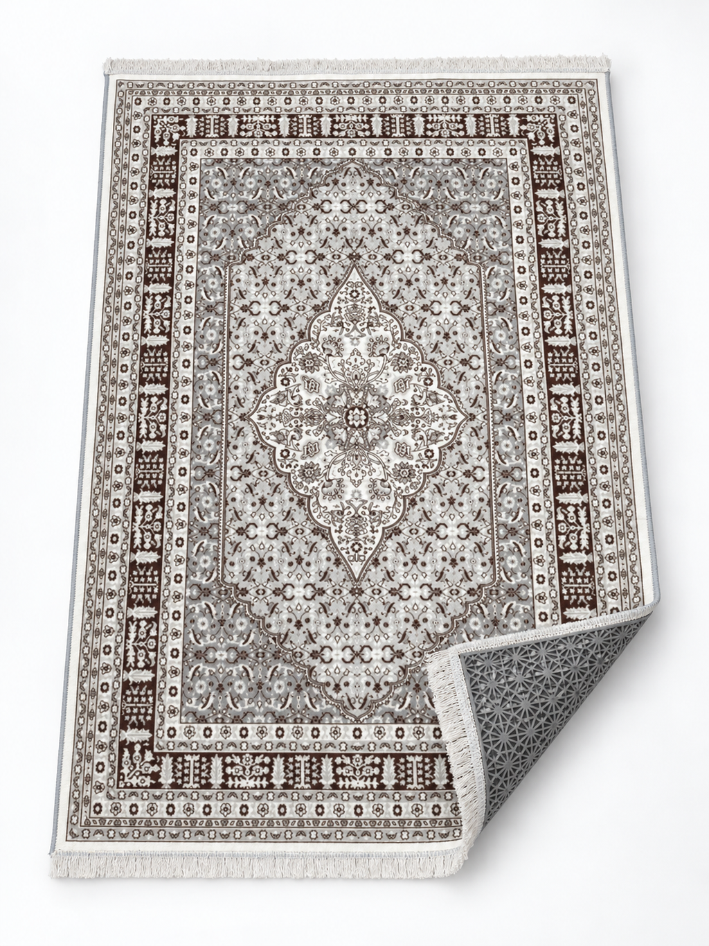 Truffle– Luxury Velvet Rug, Grey & Brown Traditional Design (LVT-407)
