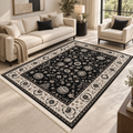 Raven– Luxury Velvet Rug, Black & Ivory Traditional Design (LVT-409)