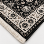 Raven– Luxury Velvet Rug, Black & Ivory Traditional Design (LVT-409)