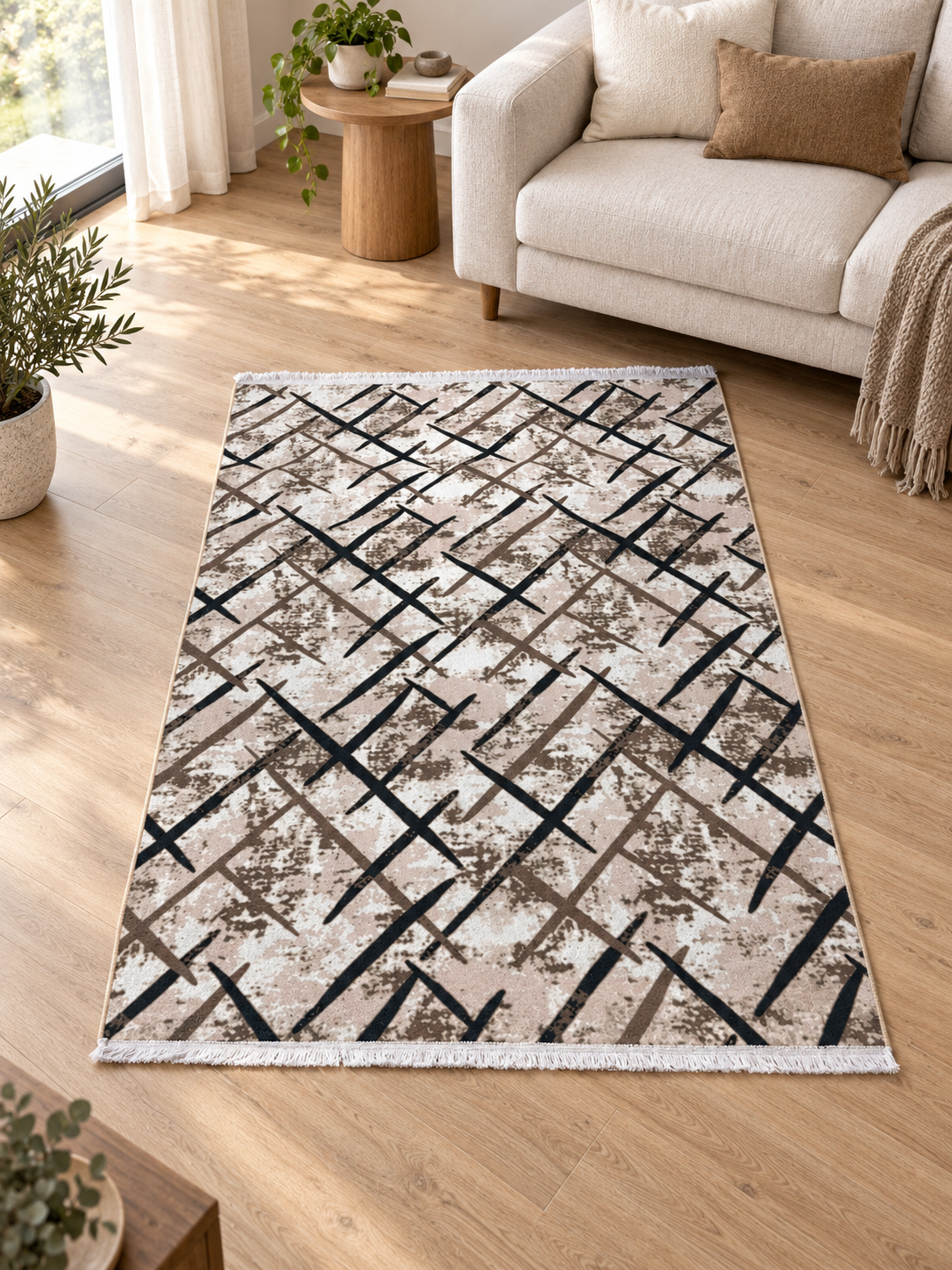 Jasper – Luxury Velvet Rug, Beige & Black Modern Design (LVB-310)