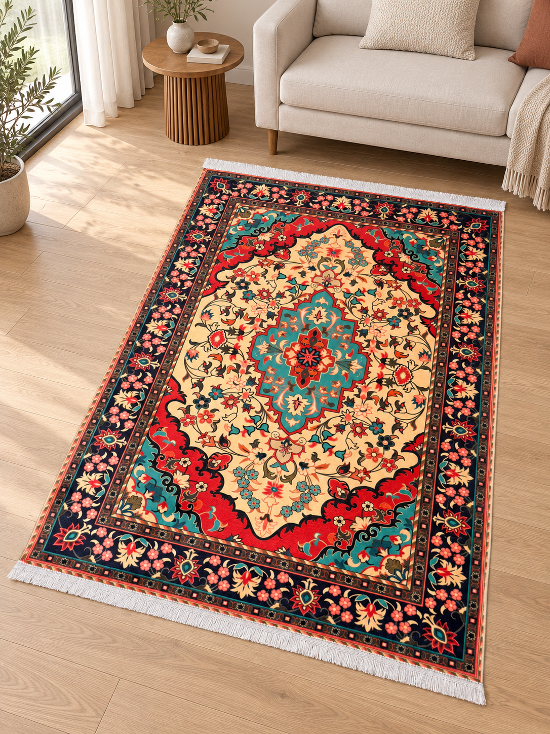 Ruby – Luxury Velvet Rug, Multicolor Traditional Design (LVB-308)