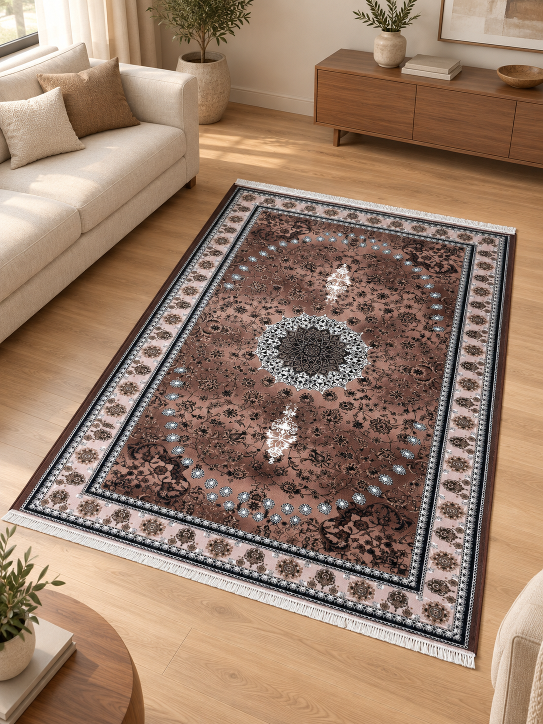Quartz – Luxury Velvet Rug, Mocha Brown & Champagne (LVB-307)