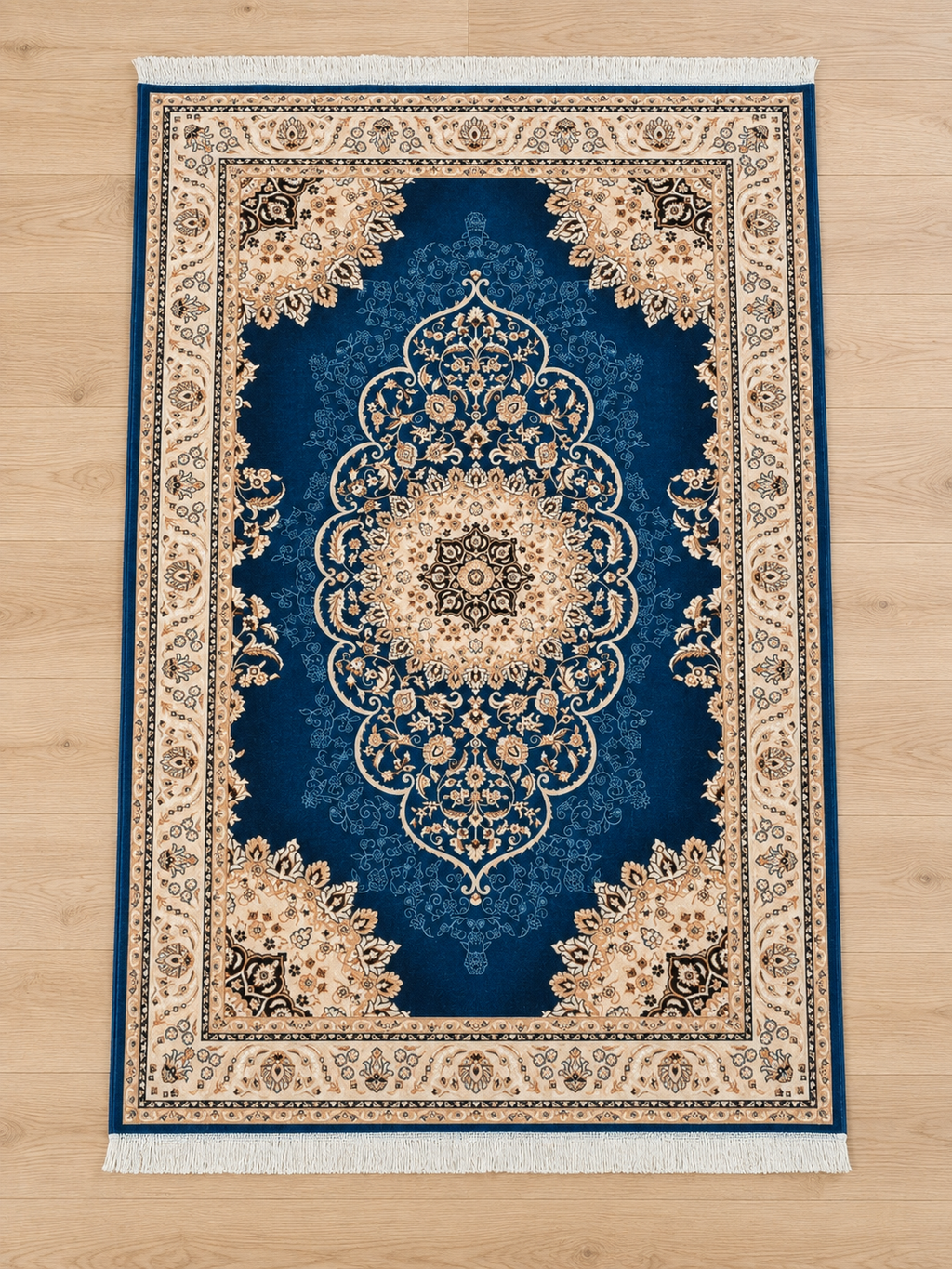 Cobalt – Luxury Velvet Rug, Royal Blue & Cream Traditional Design (LVB-306)