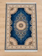 Cobalt – Luxury Velvet Rug, Royal Blue & Cream Traditional Design (LVB-306)