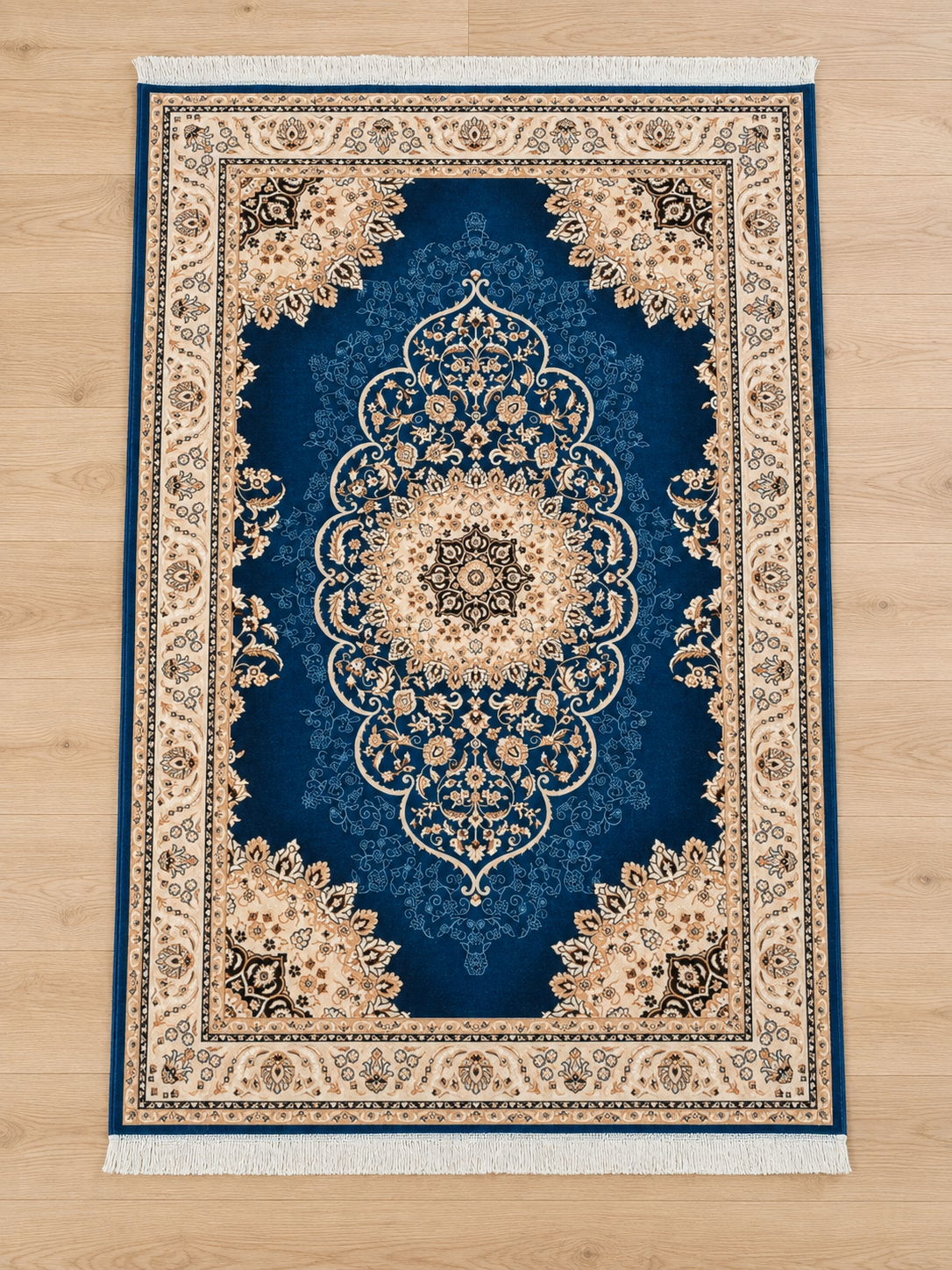 Cobalt – Luxury Velvet Rug, Royal Blue & Cream Traditional Design (LVB-306)