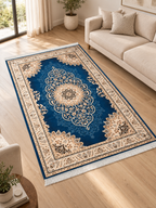 Cobalt – Luxury Velvet Rug, Royal Blue & Cream Traditional Design (LVB-306)