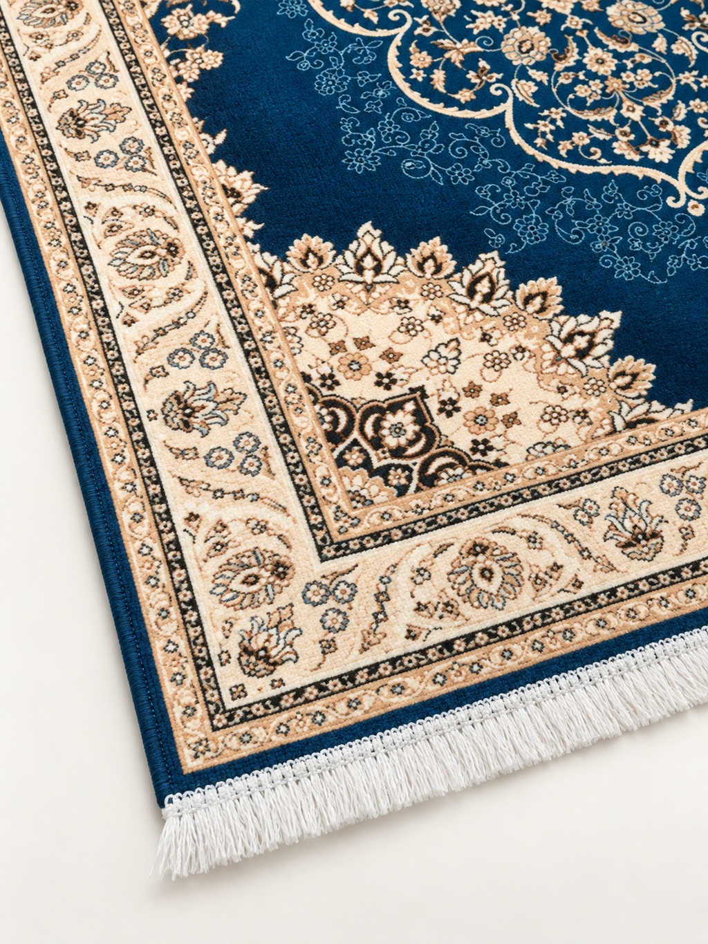 Cobalt – Luxury Velvet Rug, Royal Blue & Cream Traditional Design (LVB-306)