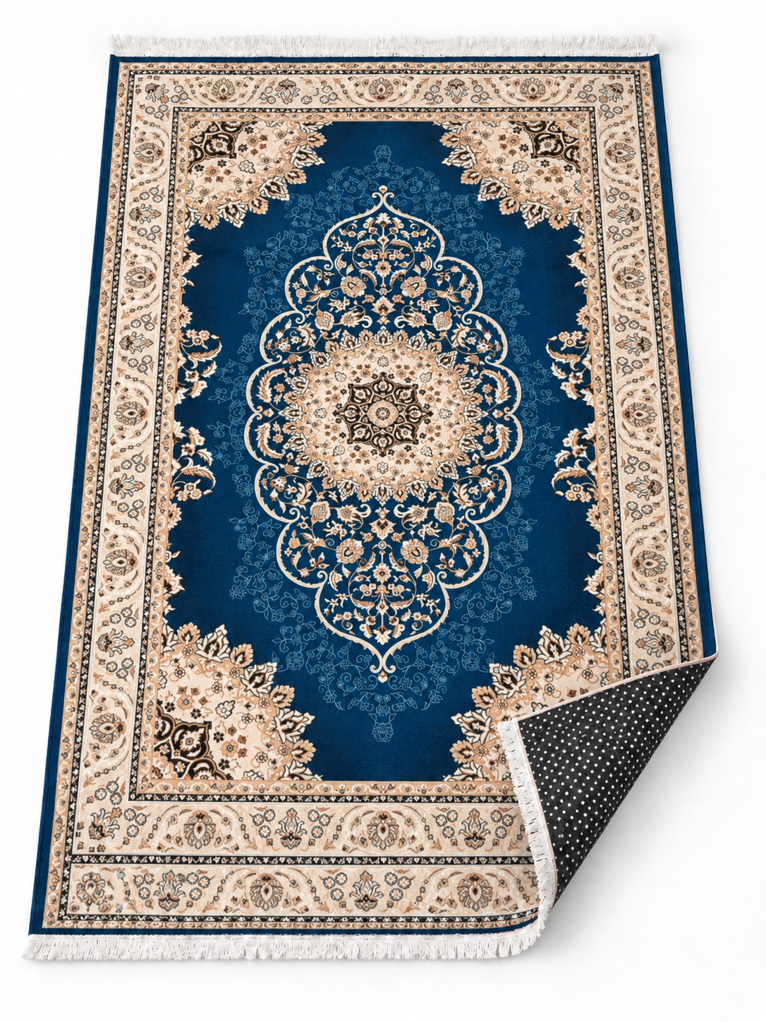 Cobalt – Luxury Velvet Rug, Royal Blue & Cream Traditional Design (LVB-306)