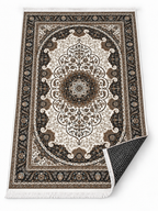 Pearl – Luxury Velvet Rug, Cream & Black Traditional Design (LVB-305)