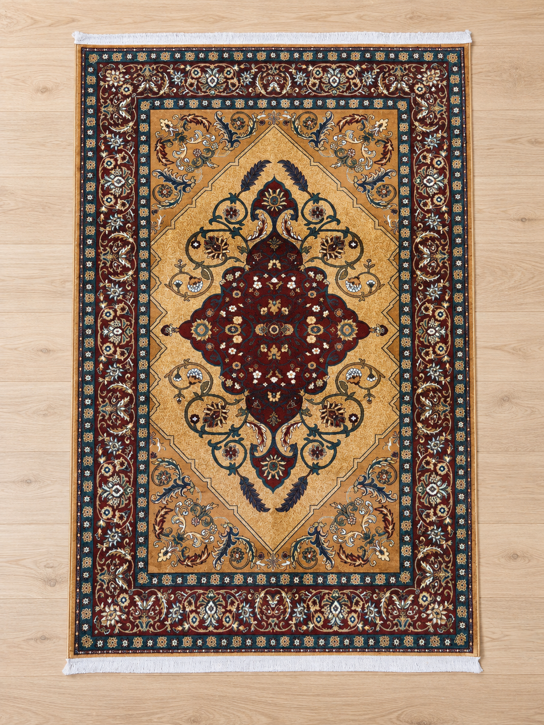 Amber – Luxury Velvet Rug, Gold & Maroon Traditional Design (LVB-304)