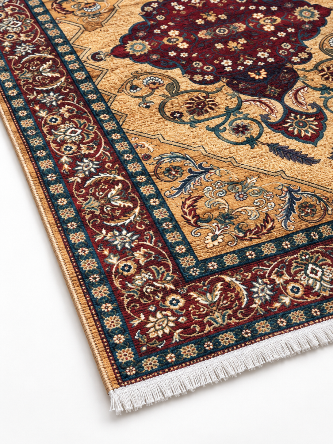 Amber – Luxury Velvet Rug, Gold & Maroon Traditional Design (LVB-304)
