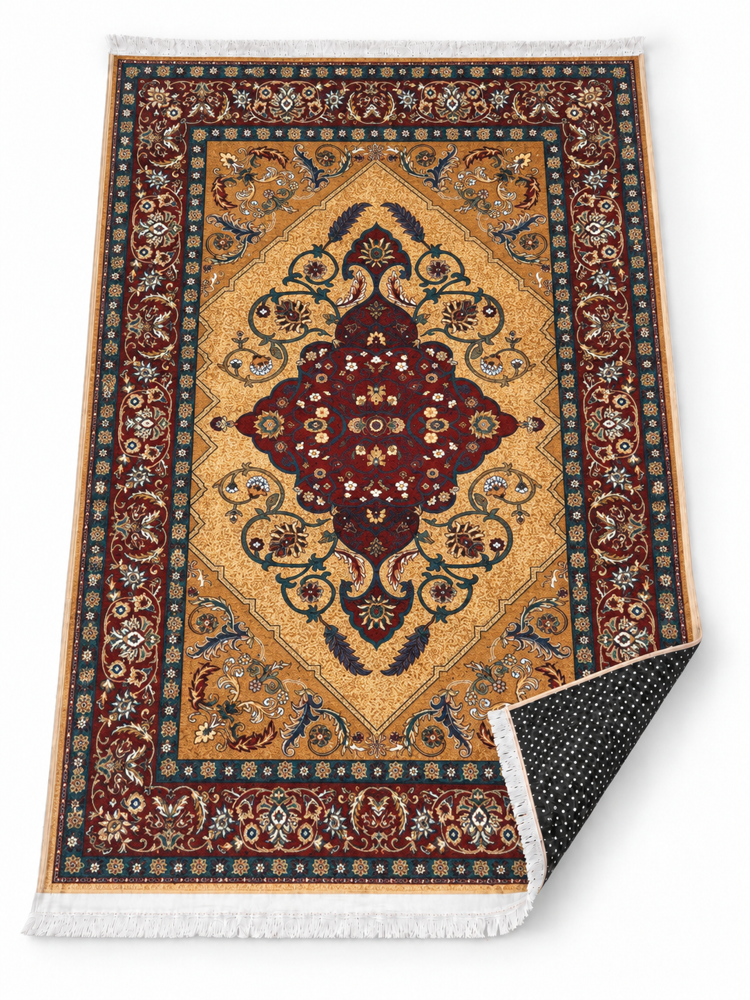Amber – Luxury Velvet Rug, Gold & Maroon Traditional Design (LVB-304)