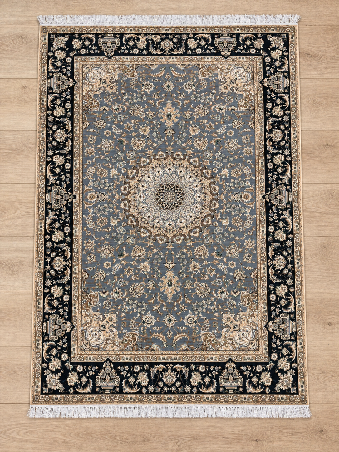 Moonstone – Luxury Velvet Rug, Grey & Black Persian Design (LVB-302)