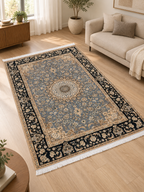 Moonstone – Luxury Velvet Rug, Grey & Black Persian Design (LVB-302)