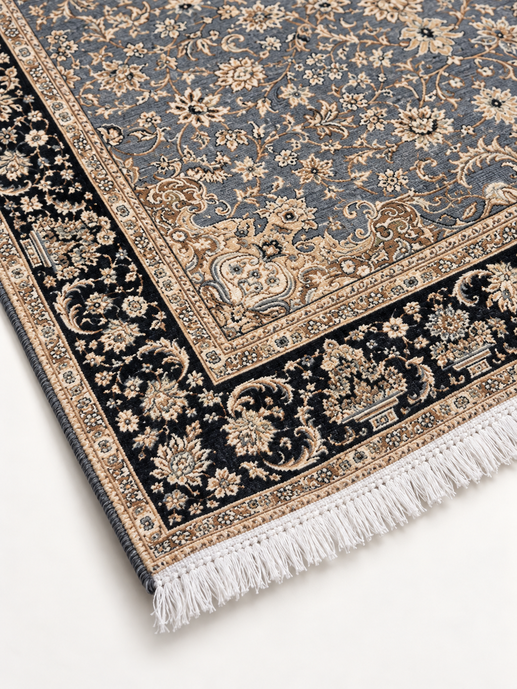 Moonstone – Luxury Velvet Rug, Grey & Black Persian Design (LVB-302)