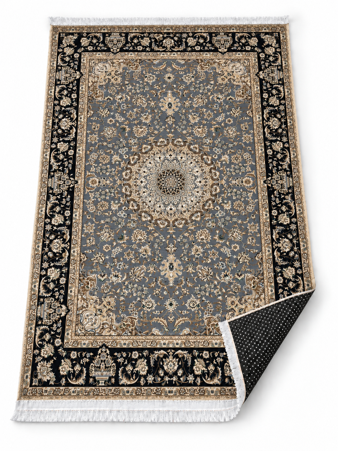 Moonstone – Luxury Velvet Rug, Grey & Black Persian Design (LVB-302)