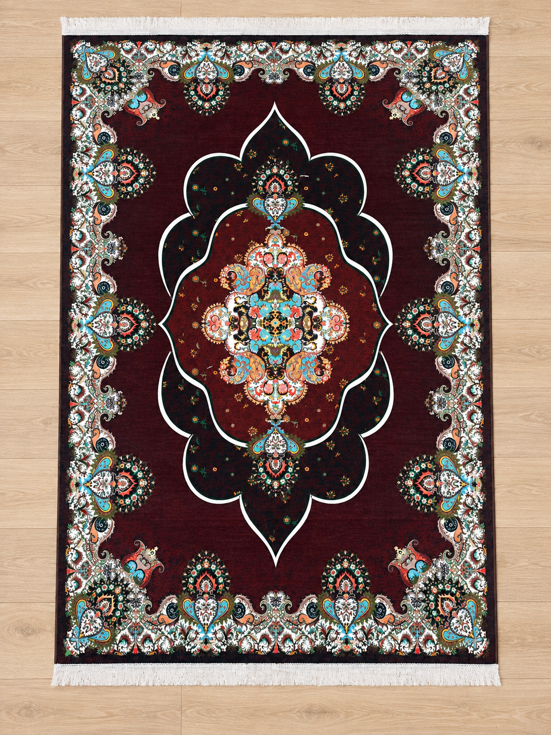 Obsidian– Luxury Velvet Rug, Maroon & Black Traditional Design (LVC-502)