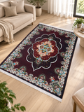 Obsidian– Luxury Velvet Rug, Maroon & Black Traditional Design (LVC-502)