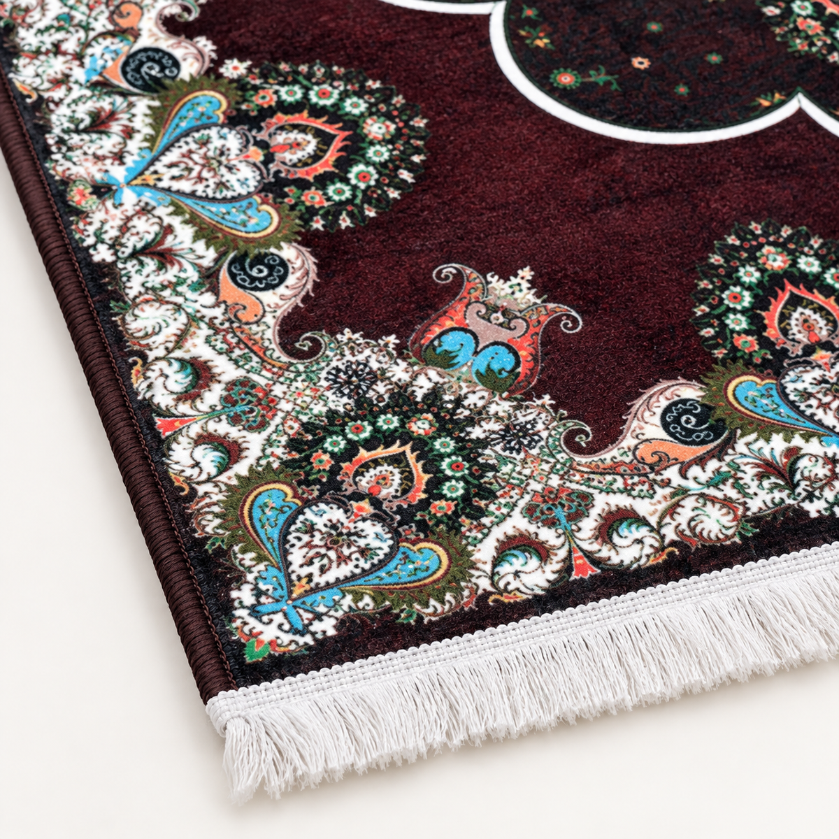 Obsidian– Luxury Velvet Rug, Maroon & Black Traditional Design (LVC-502)
