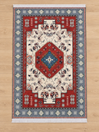 Gul-e-Lal – Luxury Velvet Rug, Red & Blue-Grey Traditional Design (LVC-503)