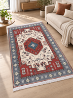 Gul-e-Lal – Luxury Velvet Rug, Red & Blue-Grey Traditional Design (LVC-503)