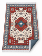 Gul-e-Lal – Luxury Velvet Rug, Red & Blue-Grey Traditional Design (LVC-503)