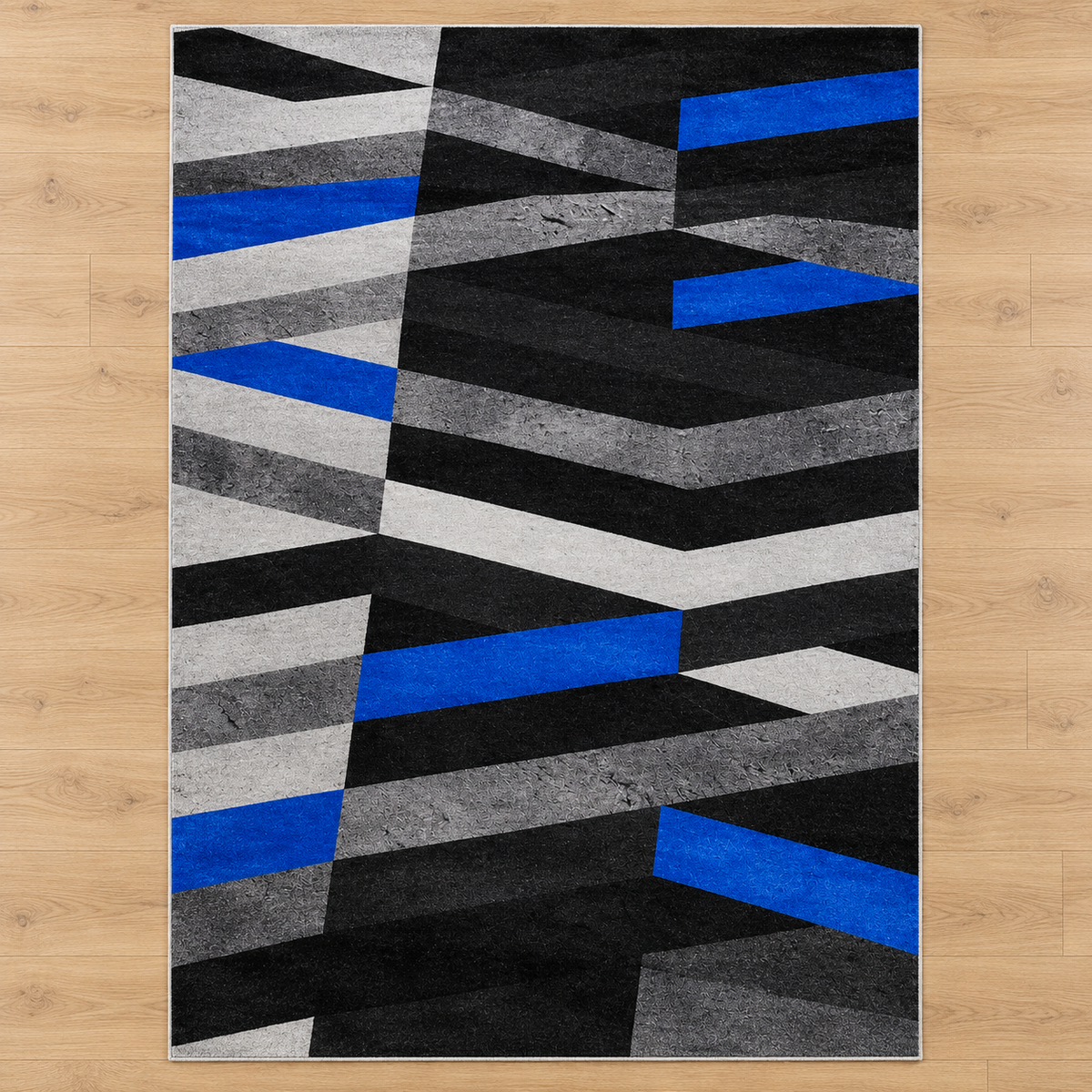 Cobalt – Modern Rug, Black & Blue Geometric Design (MD-208)