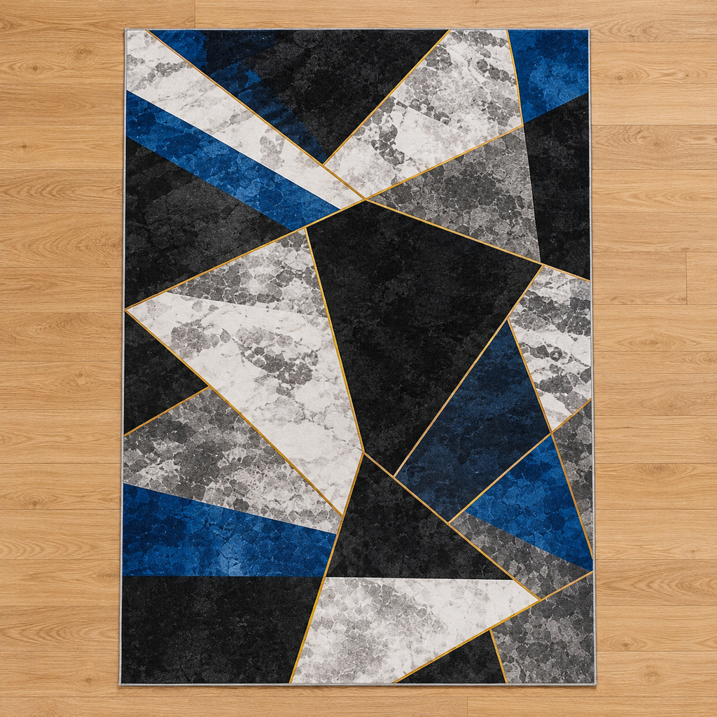 Fracture– Modern Rug, Blue & Black Geometric Design (MD-205)