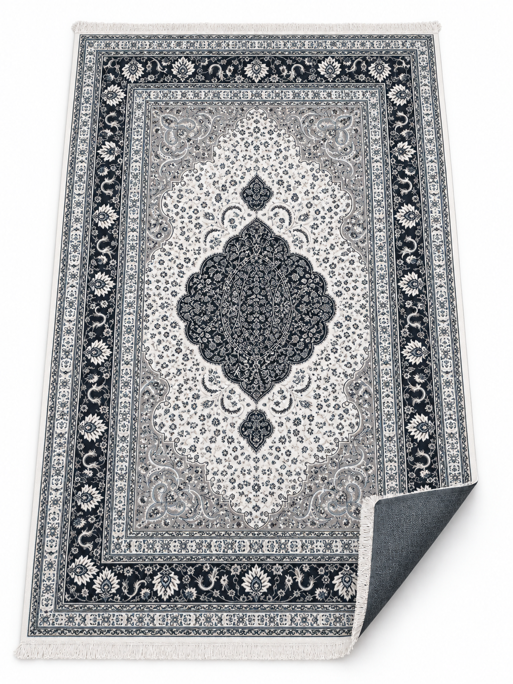 Porcelain – Luxury Velvet Rug, Navy & Ivory Traditional Design (LVC-504)