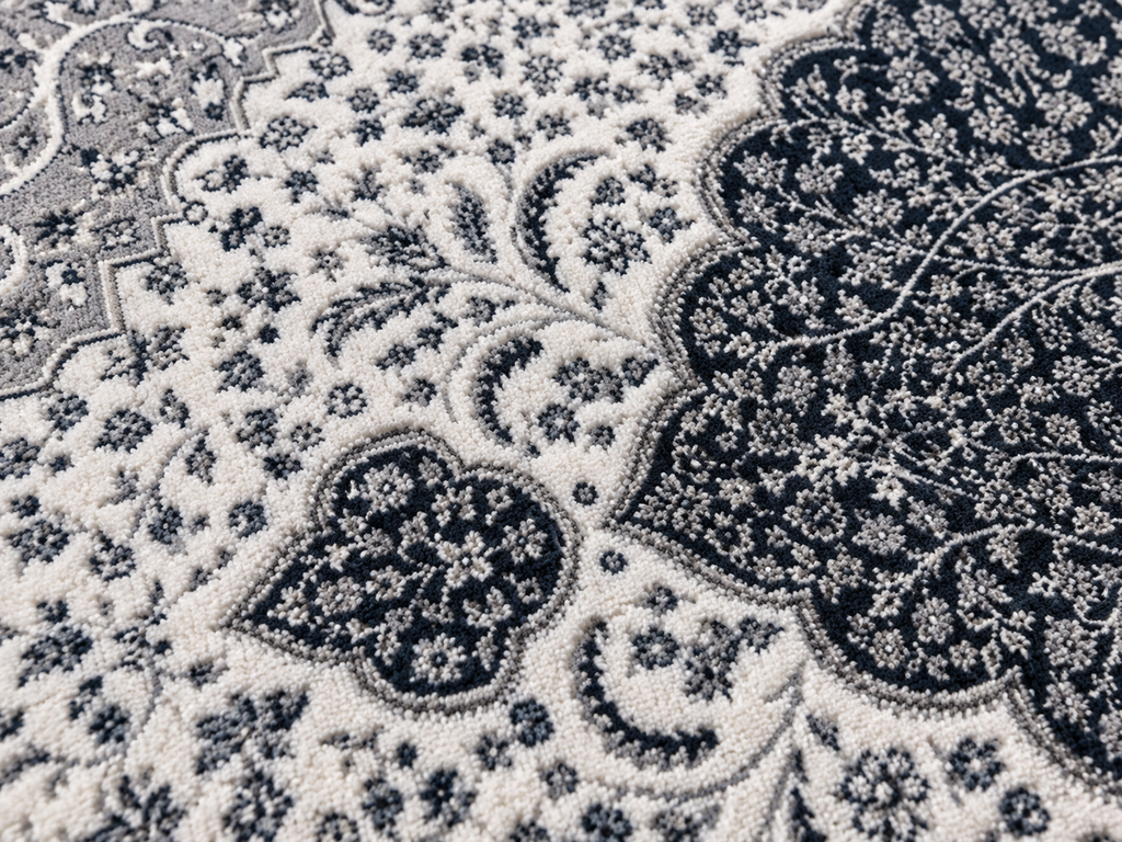 Porcelain – Luxury Velvet Rug, Navy & Ivory Traditional Design (LVC-504)
