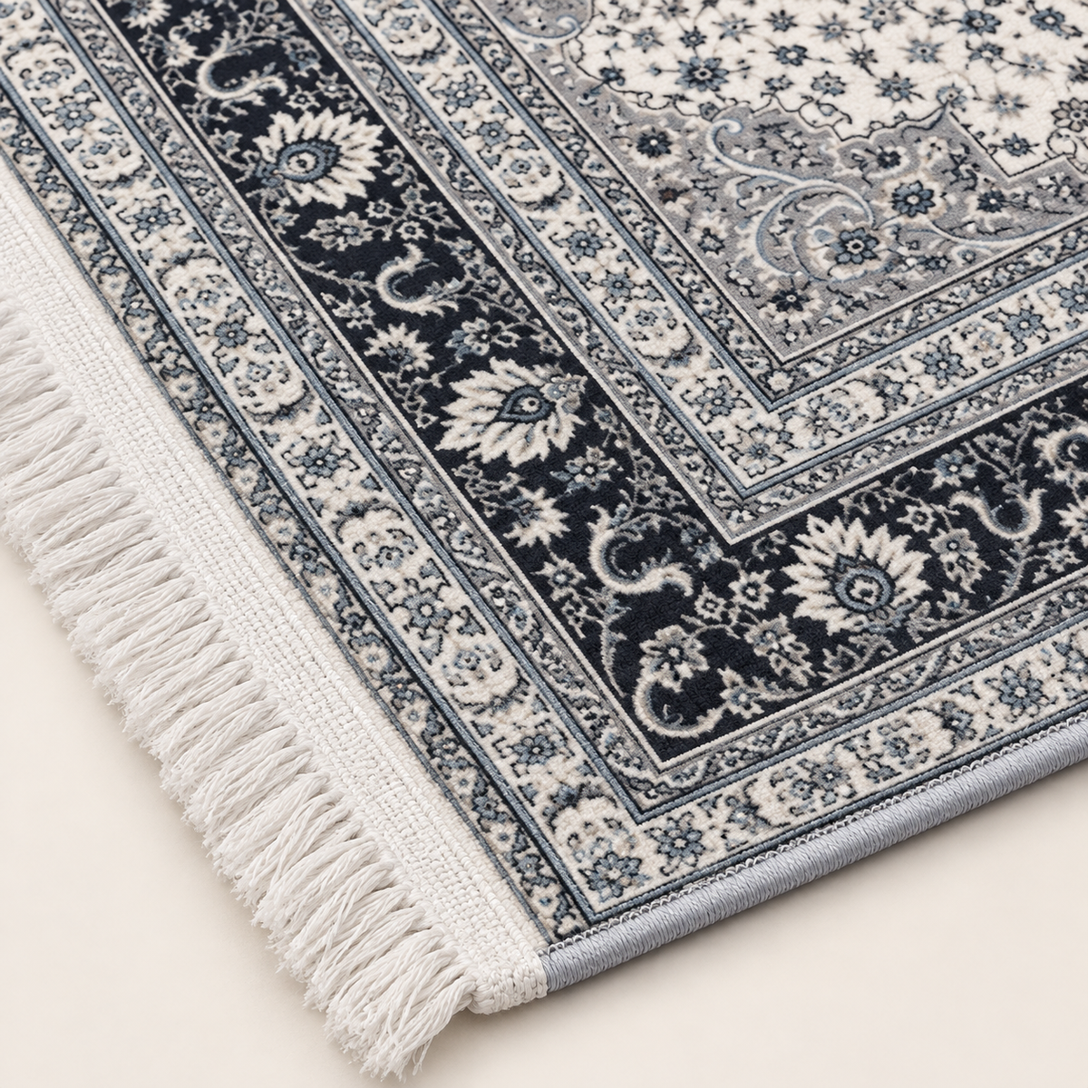 Porcelain – Luxury Velvet Rug, Navy & Ivory Traditional Design (LVC-504)