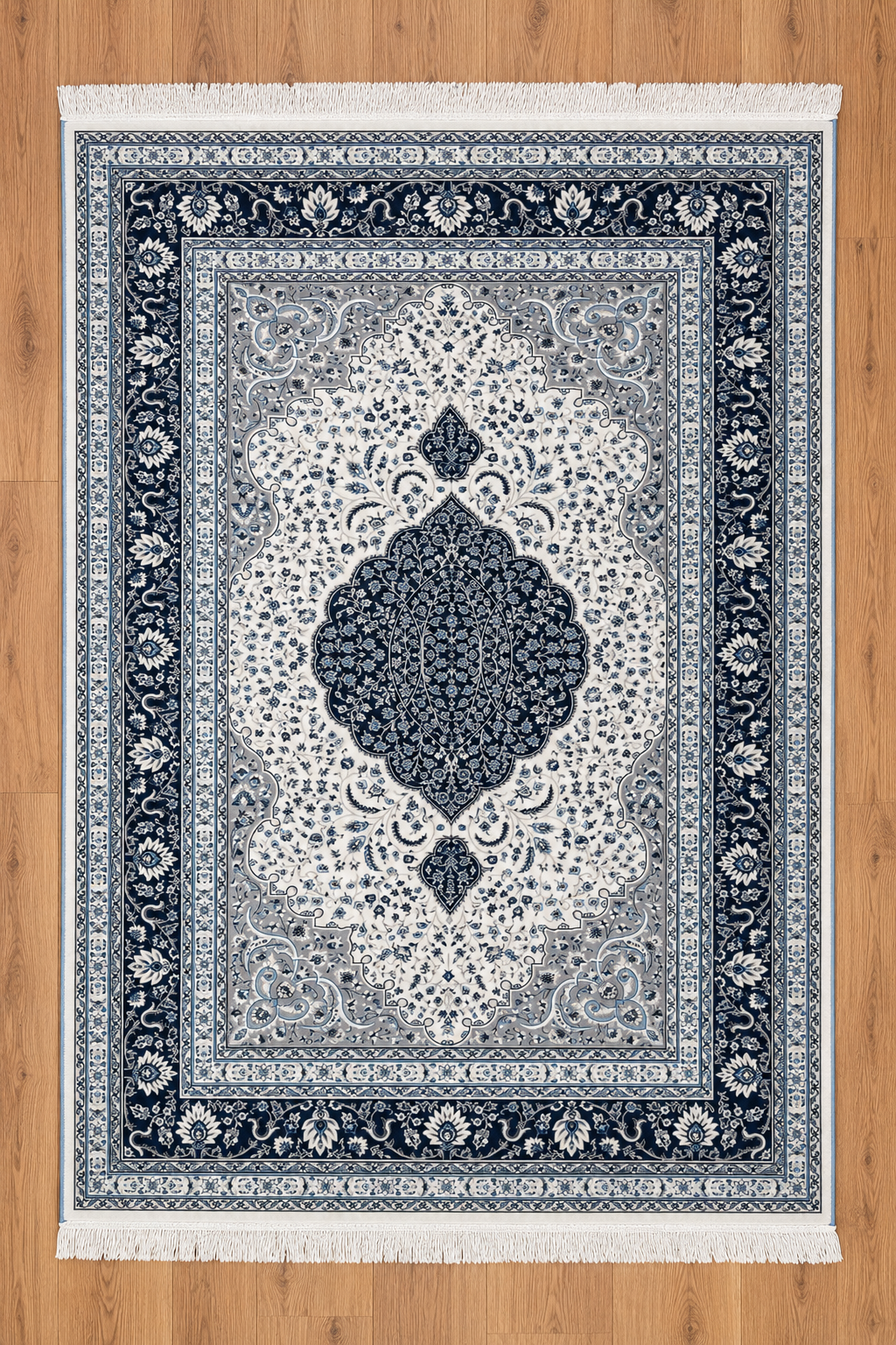 Porcelain – Luxury Velvet Rug, Navy & Ivory Traditional Design (LVC-504)