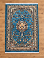 Riviera – Luxury Velvet Rug, Blue & Beige Traditional Design (LVC-508)