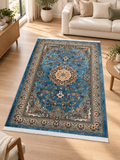 Riviera – Luxury Velvet Rug, Blue & Beige Traditional Design (LVC-508)