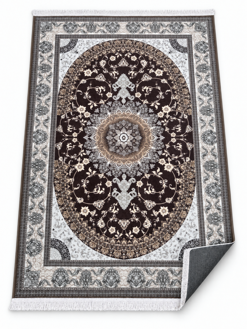 Espresso – Luxury Velvet Rug, Brown & Ivory Traditional Design (LVC-505)