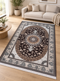Espresso – Luxury Velvet Rug, Brown & Ivory Traditional Design (LVC-505)
