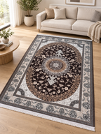 Espresso – Luxury Velvet Rug, Brown & Ivory Traditional Design (LVC-505)
