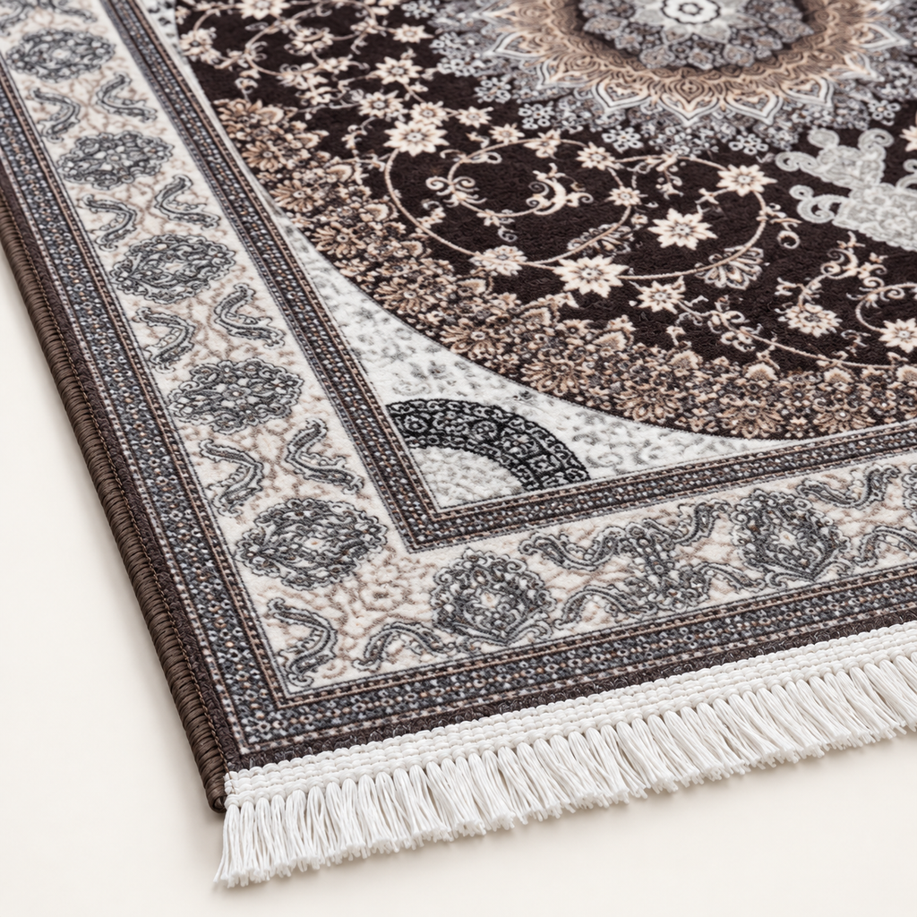 Espresso – Luxury Velvet Rug, Brown & Ivory Traditional Design (LVC-505)