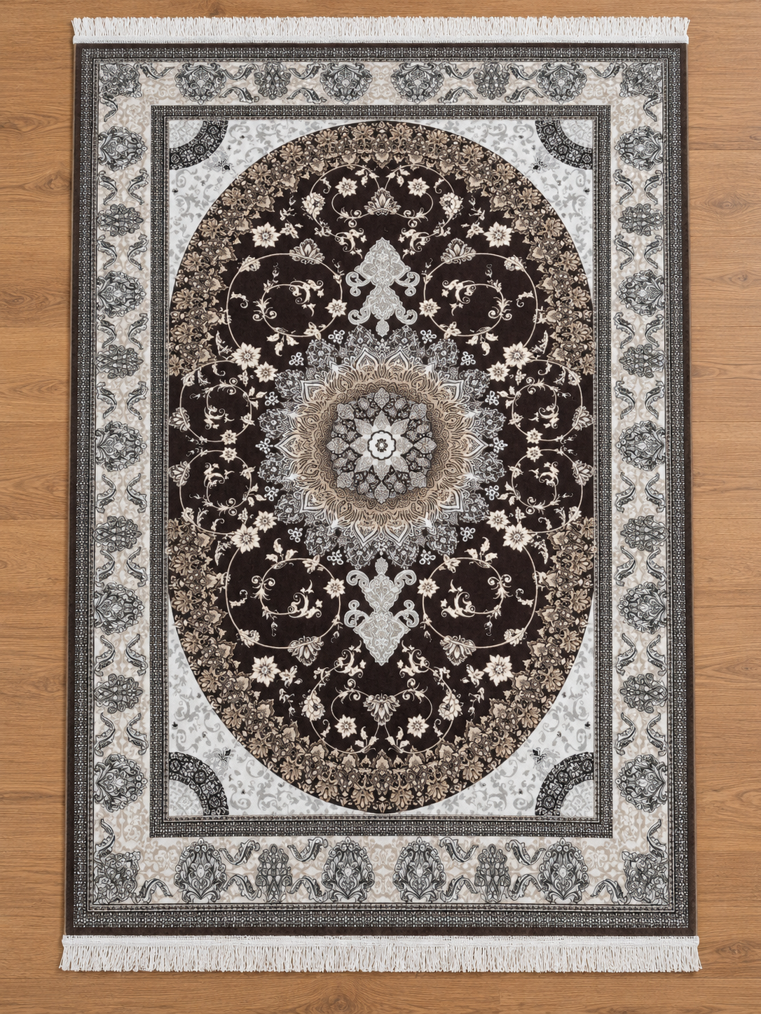 Espresso – Luxury Velvet Rug, Brown & Ivory Traditional Design (LVC-505)