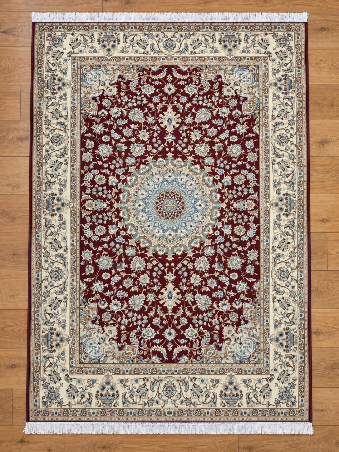 Ruby – Luxury Velvet Rug, Burgundy & Cream Traditional Design (LVC-510)