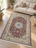 Ruby – Luxury Velvet Rug, Burgundy & Cream Traditional Design (LVC-510)