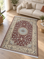Ruby – Luxury Velvet Rug, Burgundy & Cream Traditional Design (LVC-510)