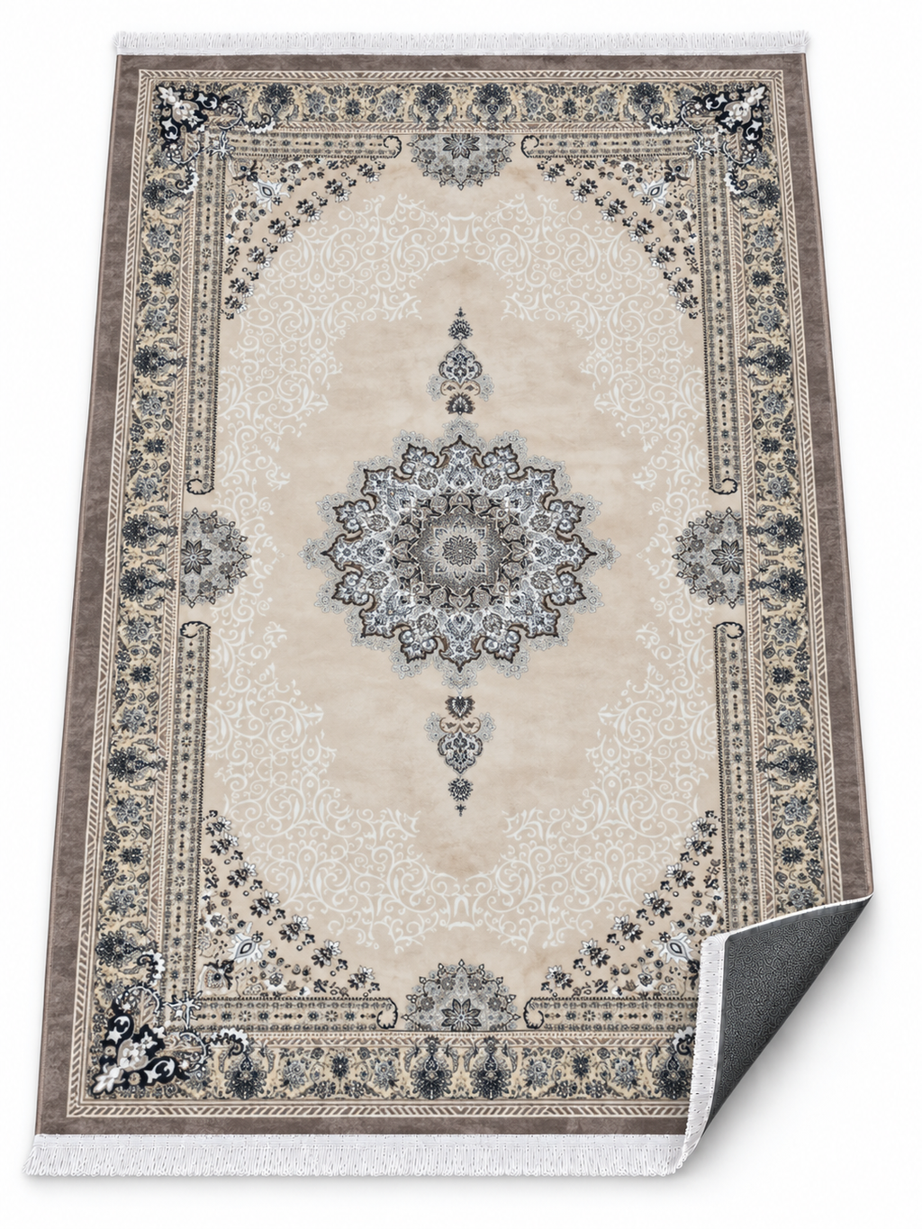 Latte– Luxury Velvet Rug, Beige & Taupe Traditional Design (LVC-507)