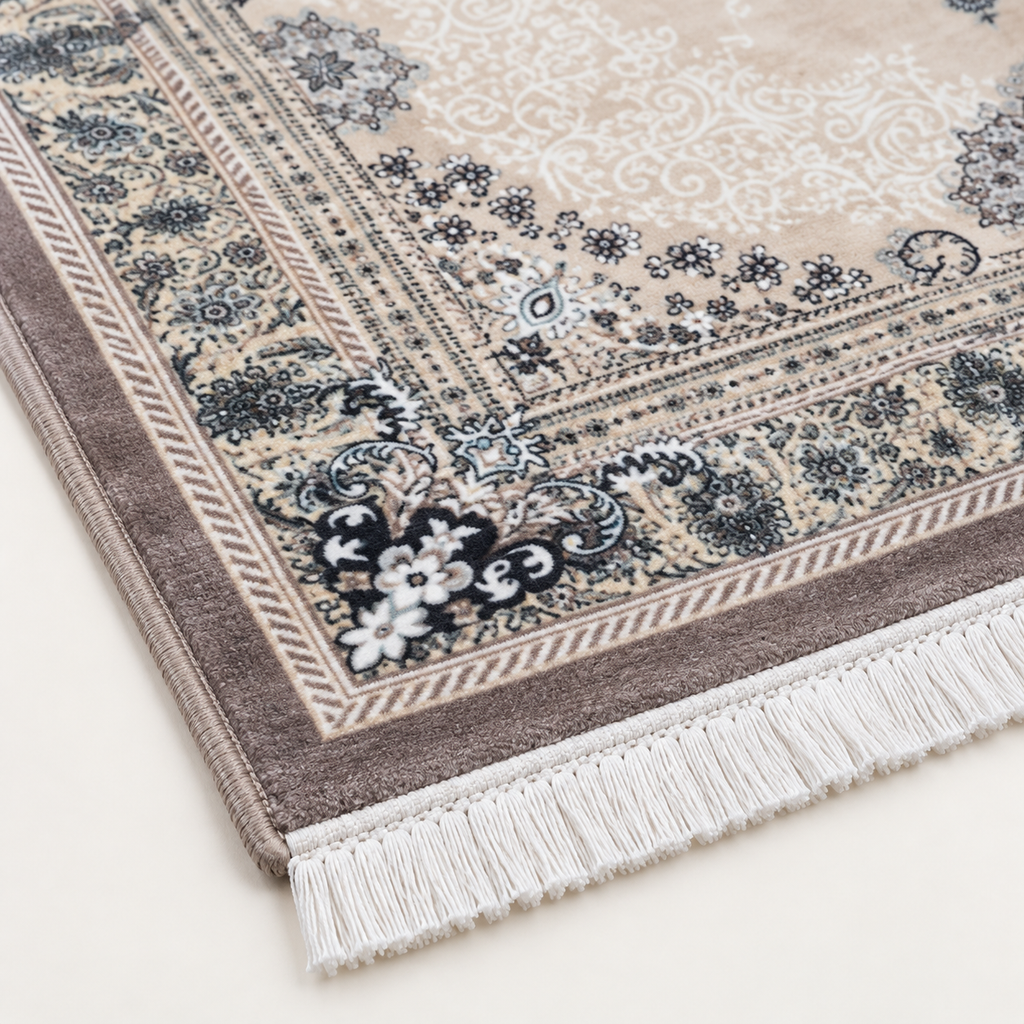 Latte– Luxury Velvet Rug, Beige & Taupe Traditional Design (LVC-507)