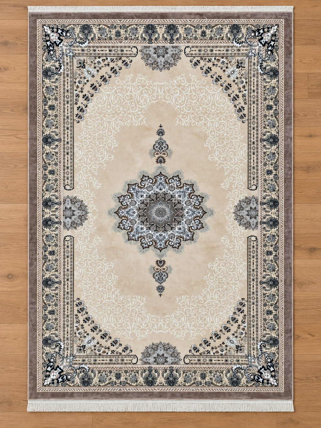 Latte– Luxury Velvet Rug, Beige & Taupe Traditional Design (LVC-507)
