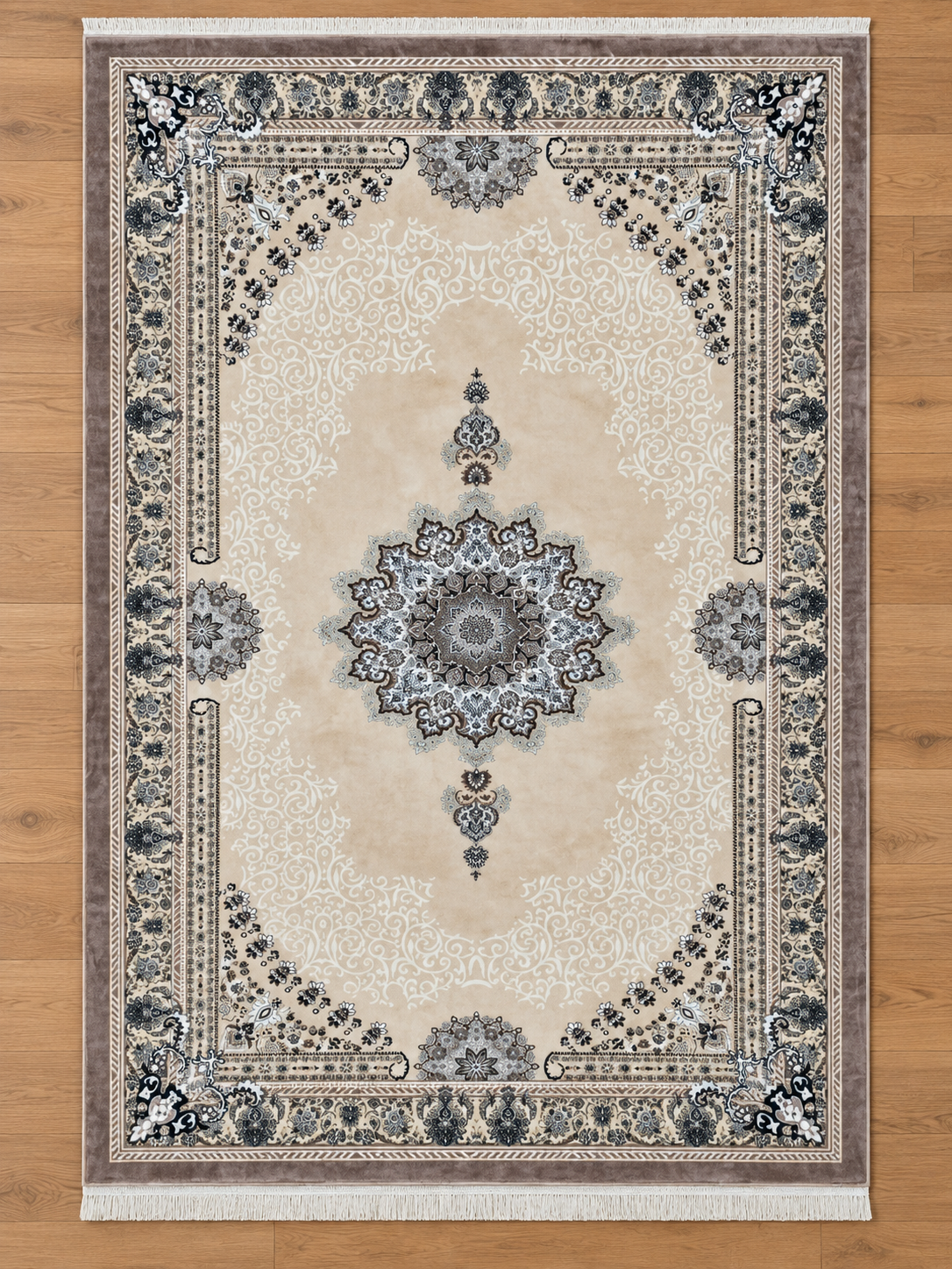 Latte– Luxury Velvet Rug, Beige & Taupe Traditional Design (LVC-507)