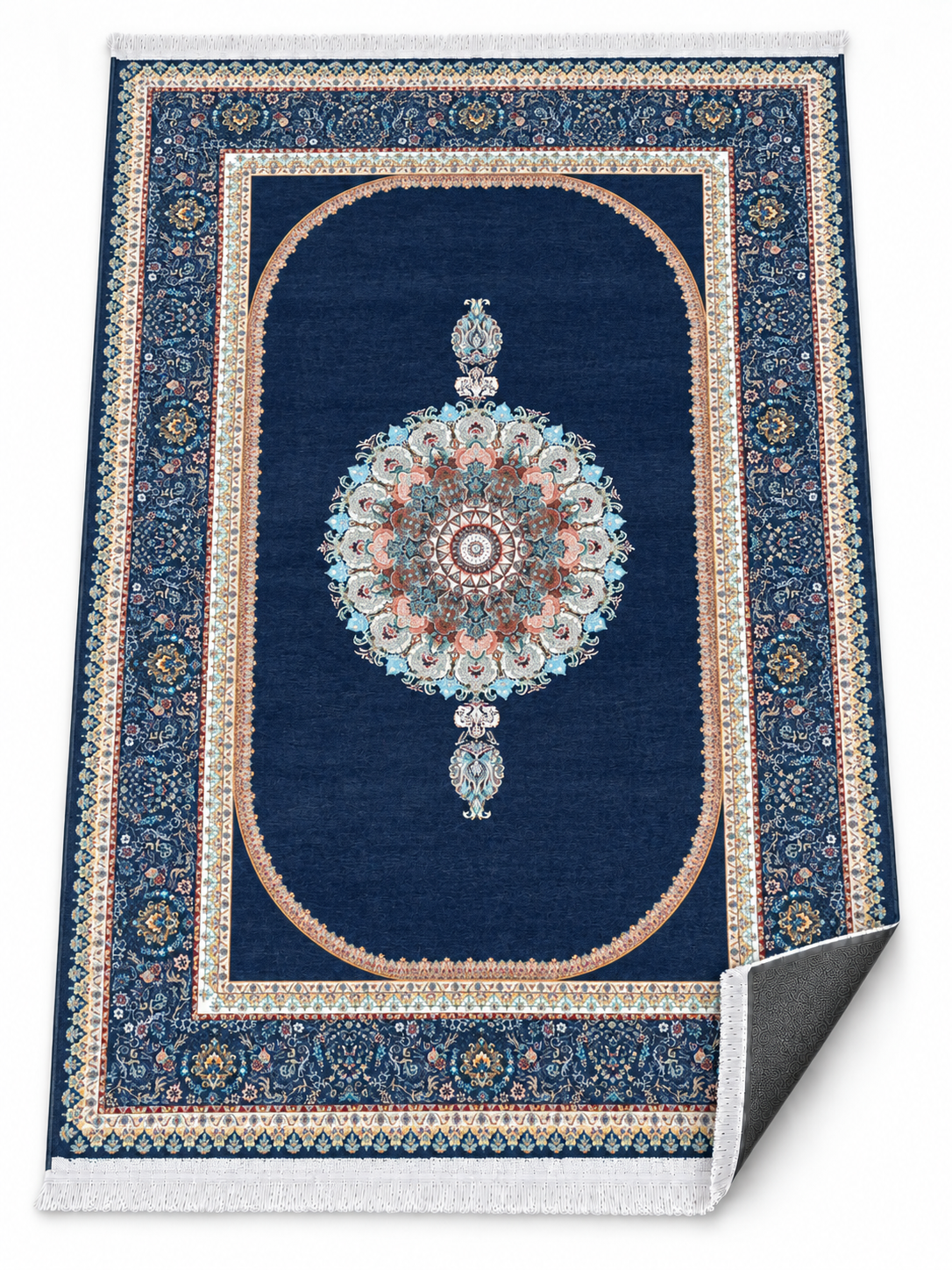 Regatta– Luxury Velvet Rug, Navy & Beige Traditional Design (LVC-506)
