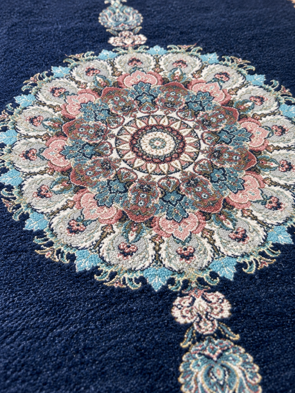 Regatta– Luxury Velvet Rug, Navy & Beige Traditional Design (LVC-506)