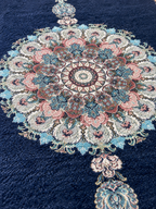 Regatta– Luxury Velvet Rug, Navy & Beige Traditional Design (LVC-506)